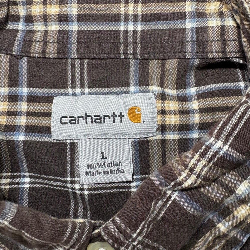 Carhartt Mens Brown Plaid Short Sleeve Button Down Shirt Cotton Large Workwear - Picture 2 of 6